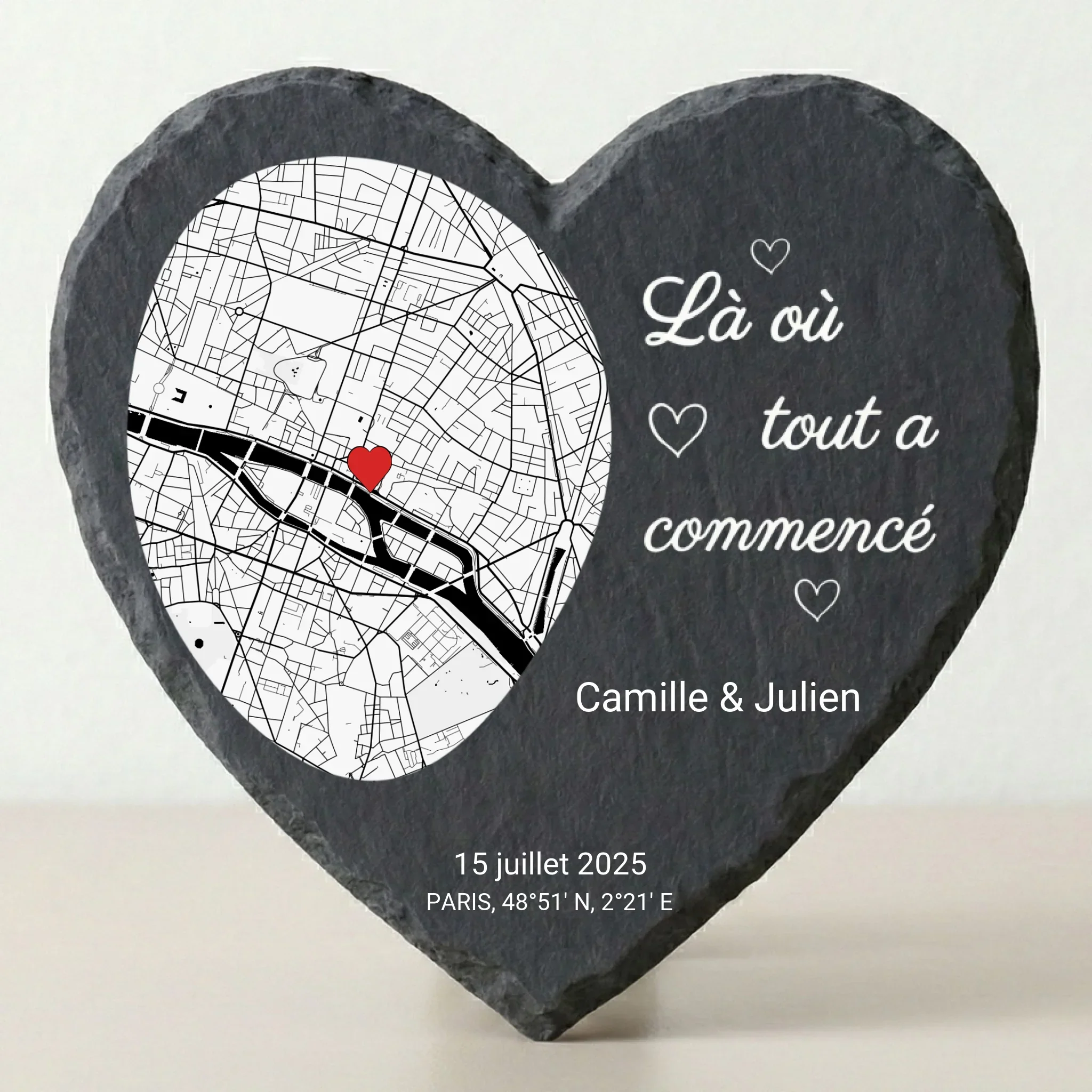 « Là où tout a commencé » – Cœur en ardoise premium
